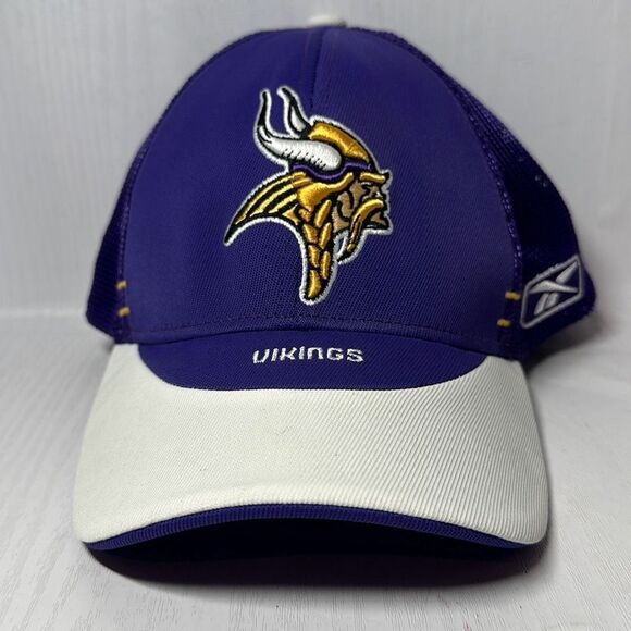 Reebok NFL Equipment Minnesota Vikings Stretch Fit Mens Purple Mesh Hat / Cap - Picture 1 of 10